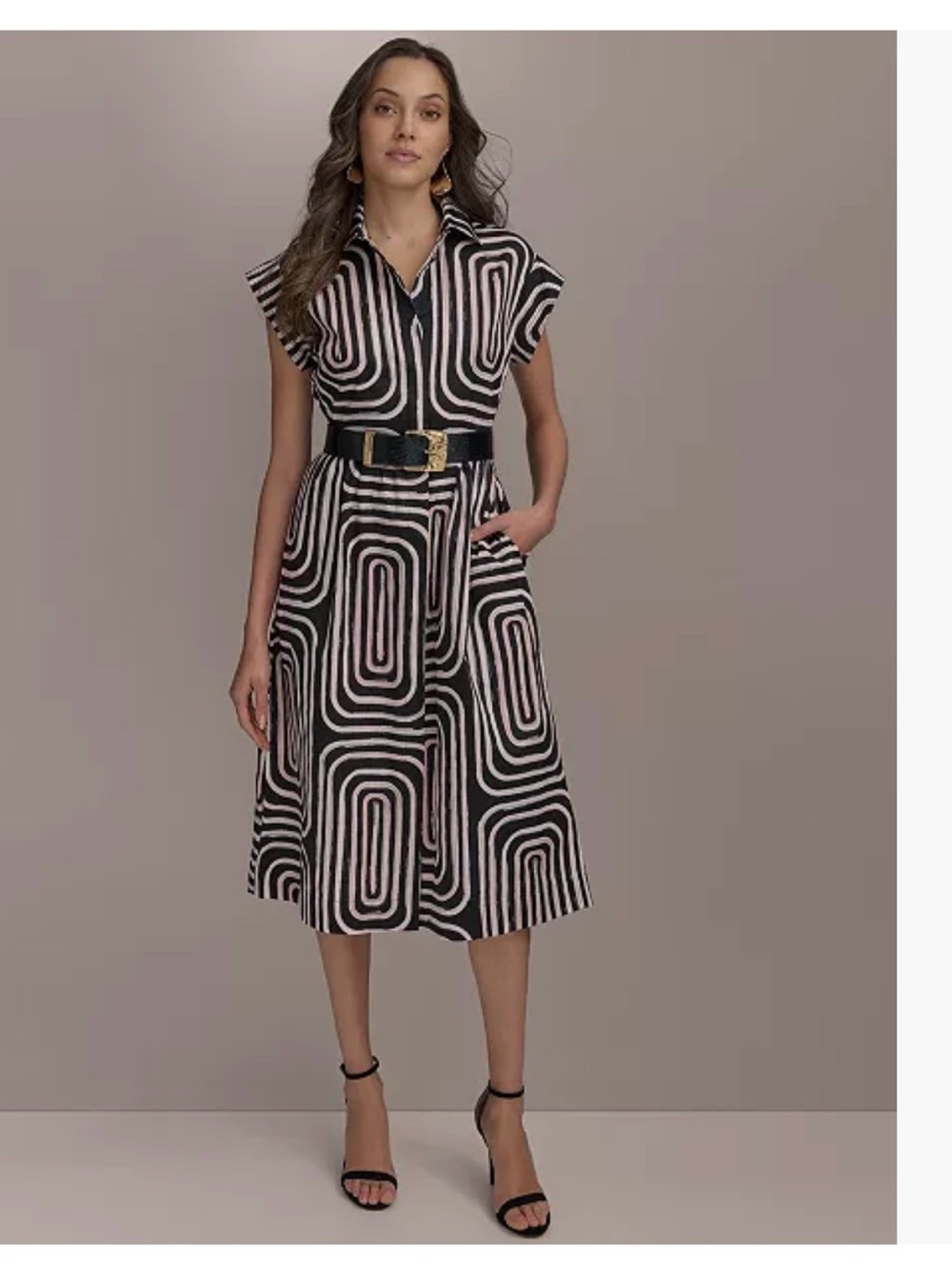 Donna Karan Black and White Geometric Midi Dress